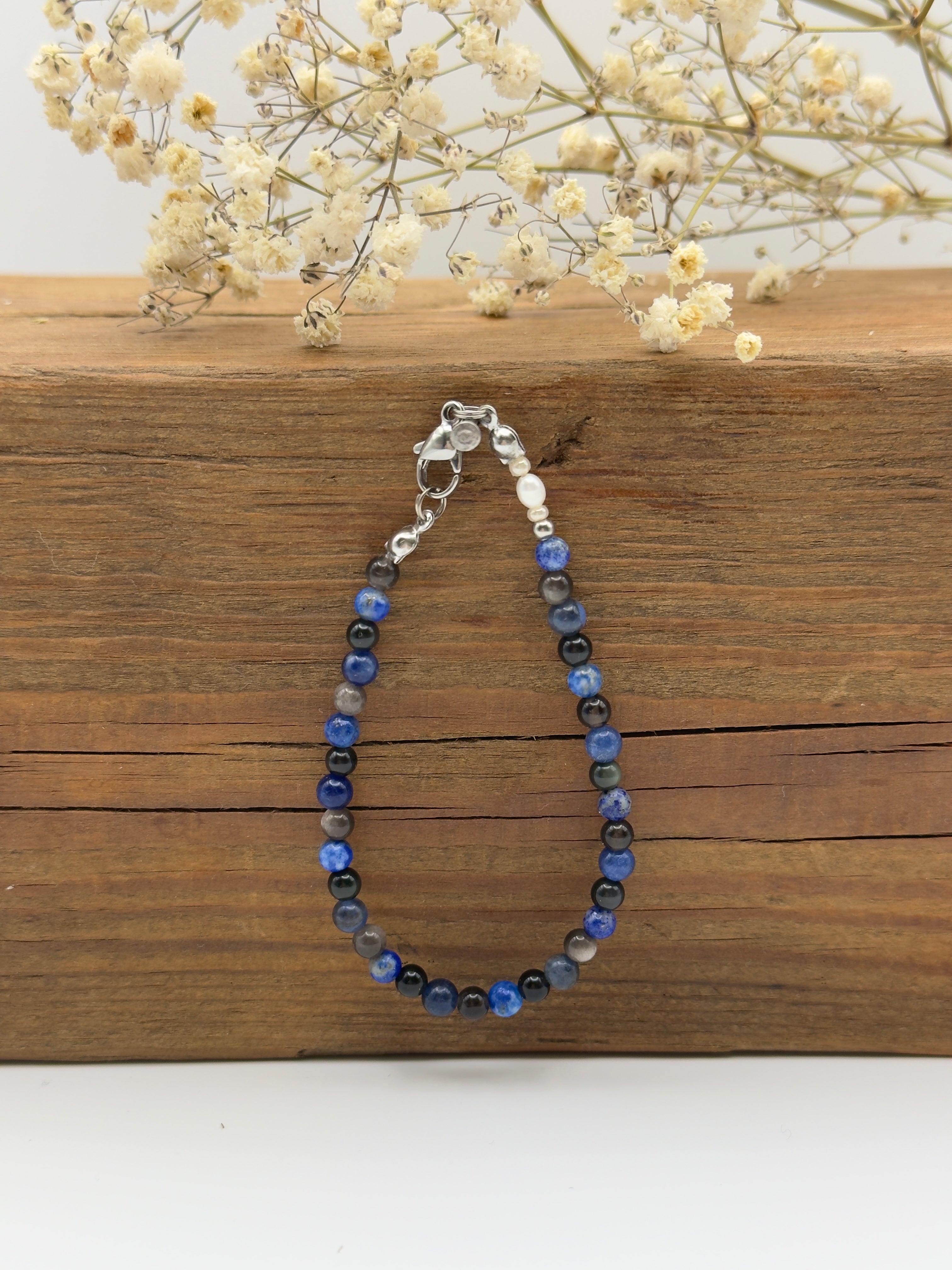 Edelsteinarmband "Lapis" aus Lapis Lazuli, Osidian und Sodalit